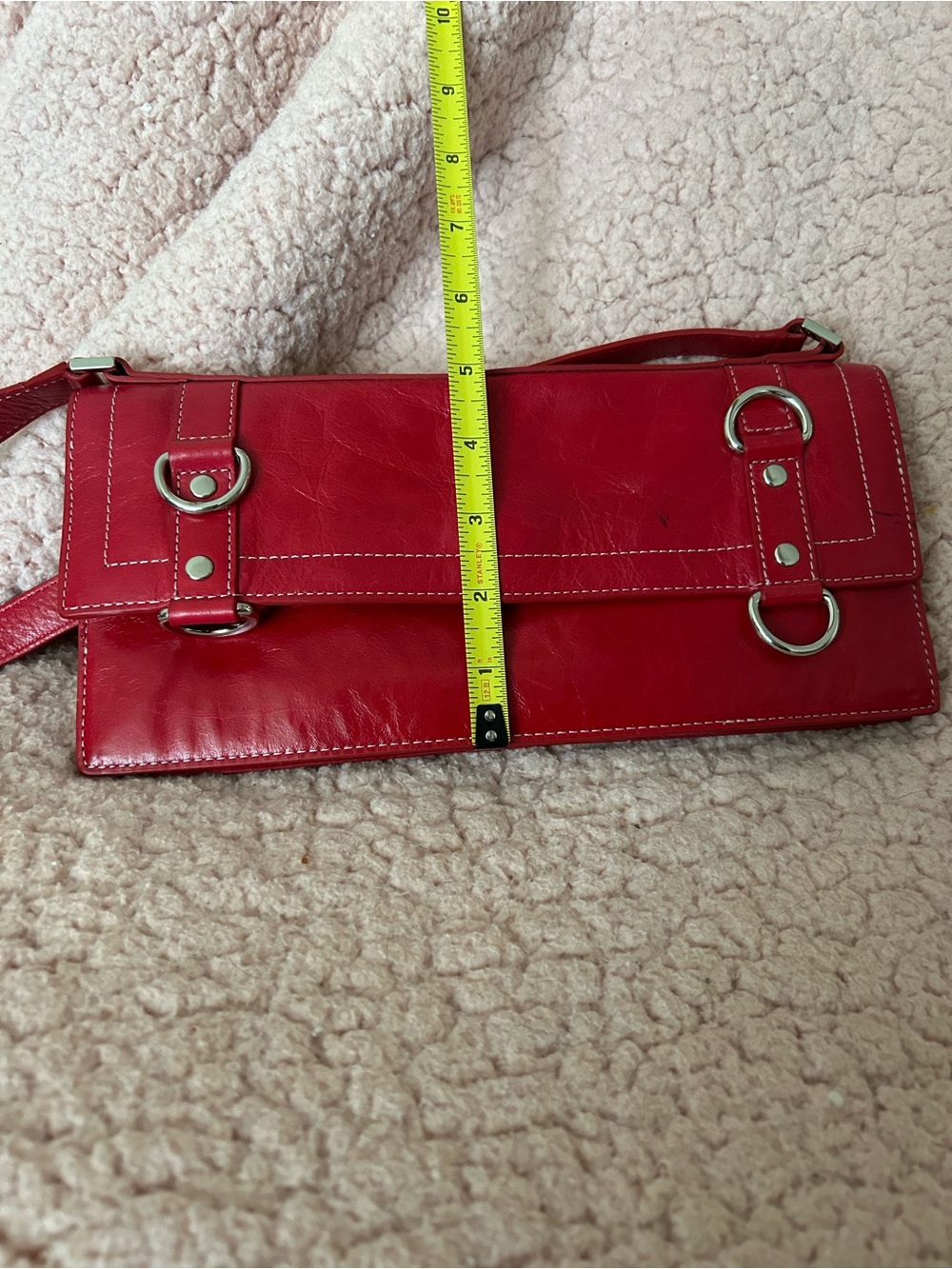 Cynthia Rowley Red Leather Shoulder Bag with Silver Hardware - Picture 5 of 5